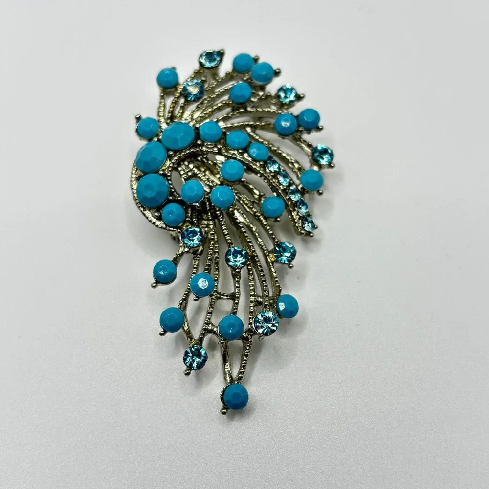 Sonoma Life Style Turquoise Blue Rhinestone Silver Tone Spray Brooch‎ Pin NEW